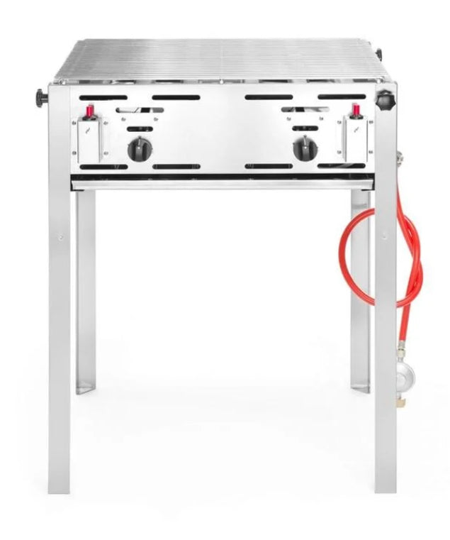 Moderner Gastro Gas Grill mieten mit zwei Brennern und stabilem Edelstahlgestell