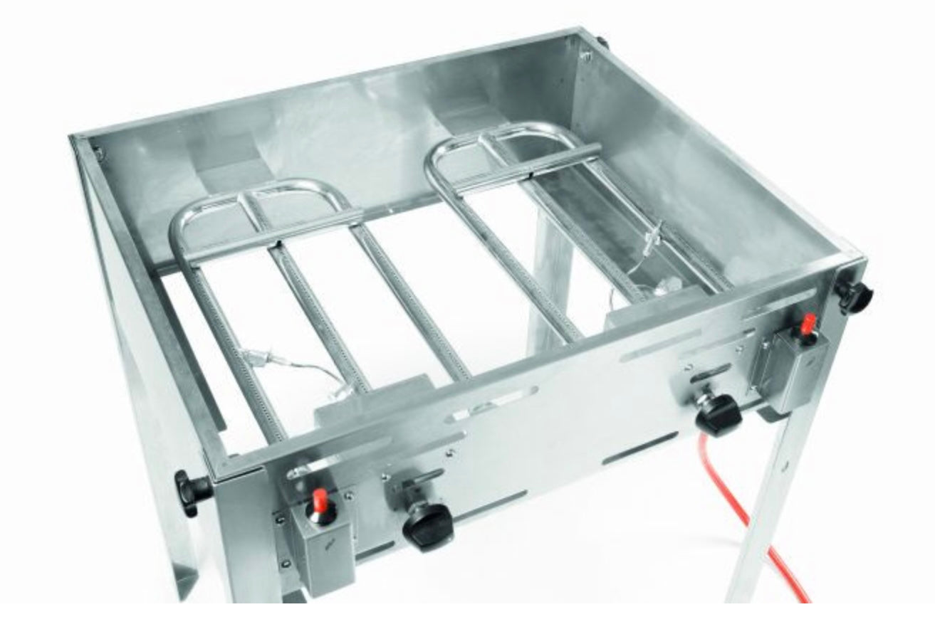 Gastro Gas Grill mieten aus Edelstahl mit zwei Brennern und stabiler Bauweise für den professionellen Einsatz