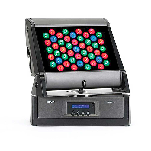 Moderner Outdoor Scheinwerfer für Veranstaltungen mit farbigen LED-Lichtern und Steuerdisplay