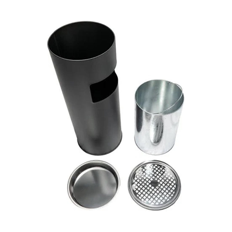 Standaschenbecher mieten mit schwarzem Außenbehälter und herausnehmbaren Innenteilen aus Metall