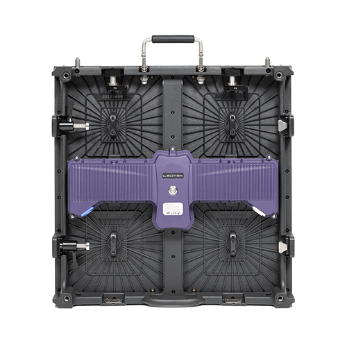 Schwarzes LED Wand Modul mieten mit violettem Mittelteil und Tragegriff von Rental Hansekontor Wismar