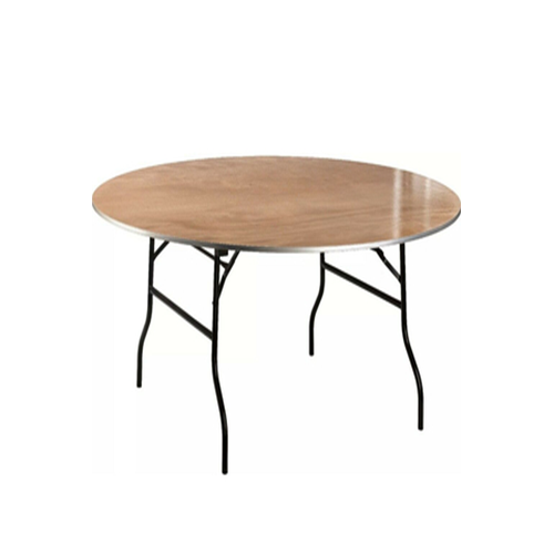 Runder Banketttisch aus Holz mit klappbaren Metallbeinen zum Banketttisch mieten Wismar