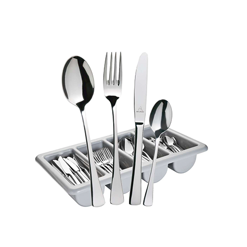 Hochwertiges Besteckset im Tablett mit Löffel, Gabel, Messer und Teelöffel besteck mieten Wismar