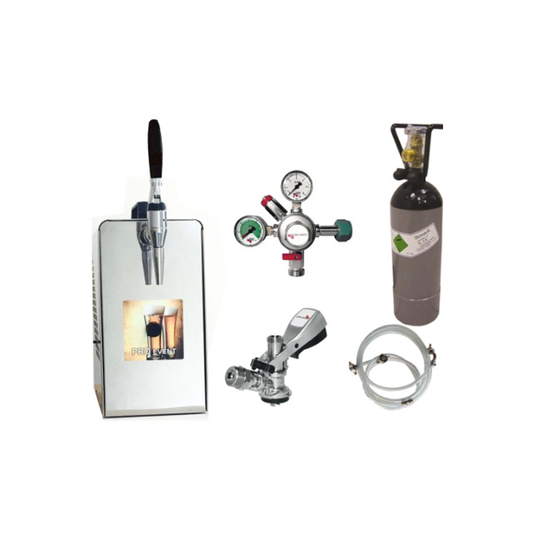Bierzapfanlage für ein Fass leihen mit Zapfhahn, CO2 Flasche, Druckregler und Anschlusskabel
