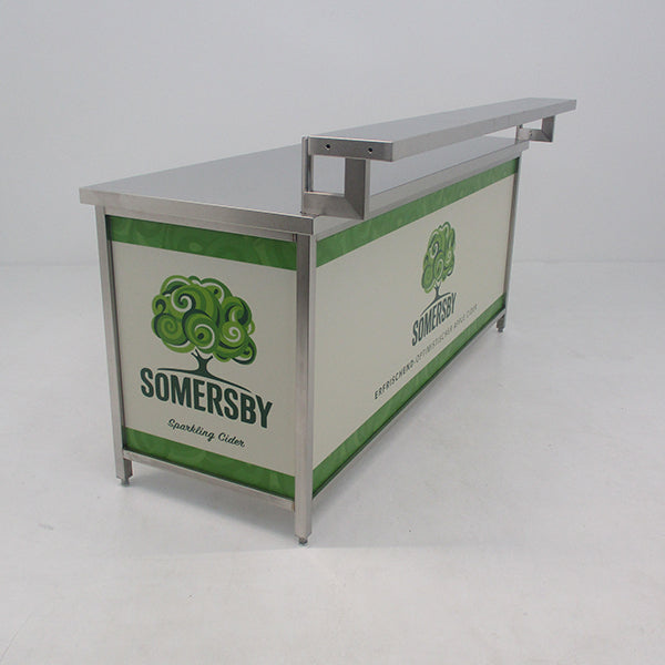 Edelstahl-Klapptheke mieten mit Somersby Werbung bei Rental Hansekontor Wismar