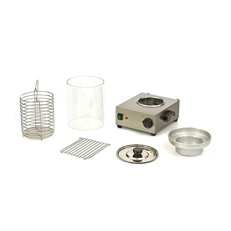 Gastro Würstchenwärmer mieten mit einzelnen Teilen aus Edelstahl und Glas für Warmhaltung von Würstchen
