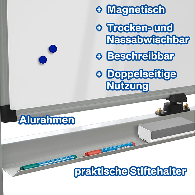 Magnettafel mit dualer Nutzung, trocken- und nasswischbar, in Alurahmen mit Stifthalter für Konferenzen
