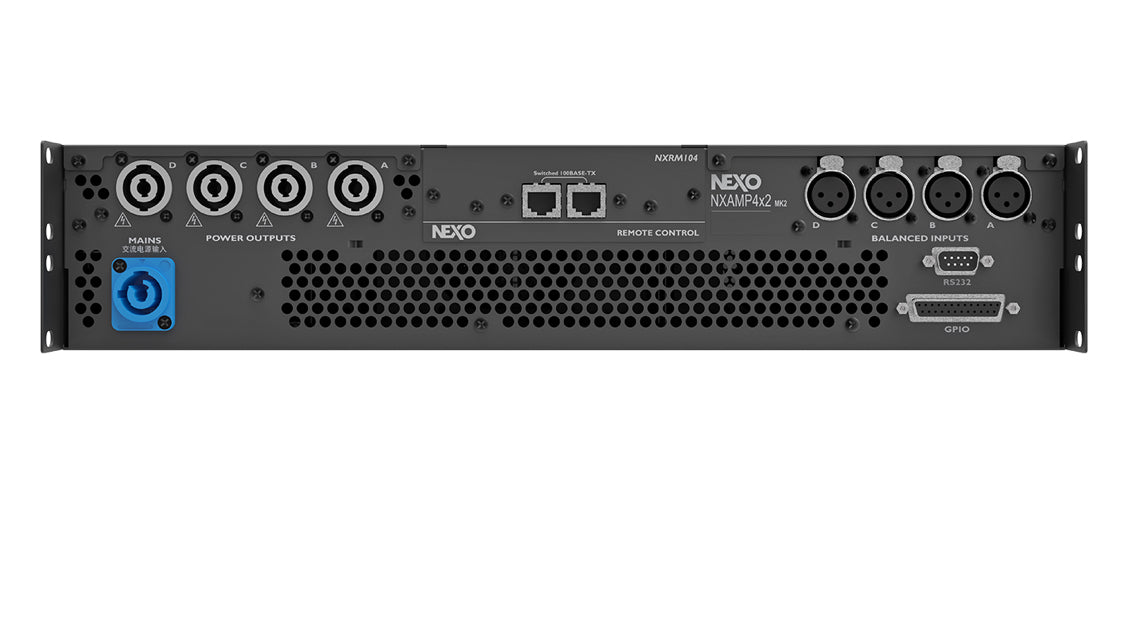 NXAMP4X2MK2 Veranstaltungstechnik Verstärker Rückseite mit Anschlussbuchsen und Netzstecker von Rental Hansekontor Wismar