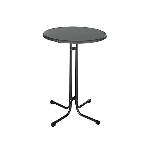 Moderner Stehtisch Ø 80 cm Vermietung mit schwarzer Tischplatte und Metallgestell ideal für Events