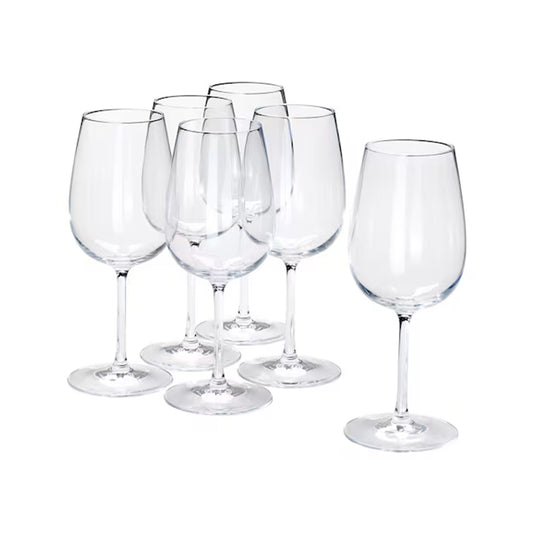 Set aus sechs klaren Weingläser für Events mit langem Stiel und elegantem Design